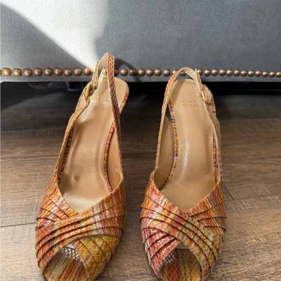 Stuart Weitzman Snake Skin Wicky Peep toe Slingback Sandal - Picture 3 of 8